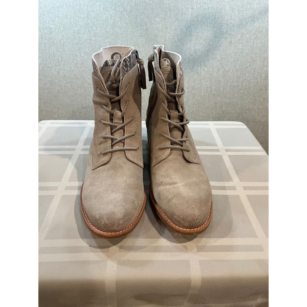 Sofft Aqua Waterproof Suede Ankle Boots Taupe Tan Snake Print Lace Up SF0036005